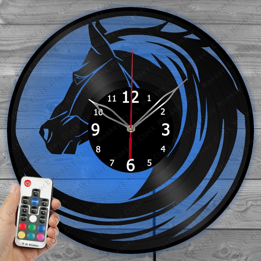 Horse Clock With LED Light Vinyl Clock Art Home Decor Wall Clock Custom ...