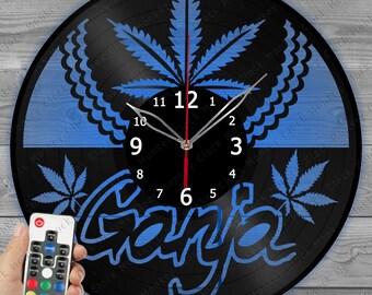 Orologio da parete con foglia di ganja e luce LED, decorazione da parete con marijuana, orologio da parete in canapa, orologio da parete in vinile personalizzato, regali personalizzati a tema marijuana