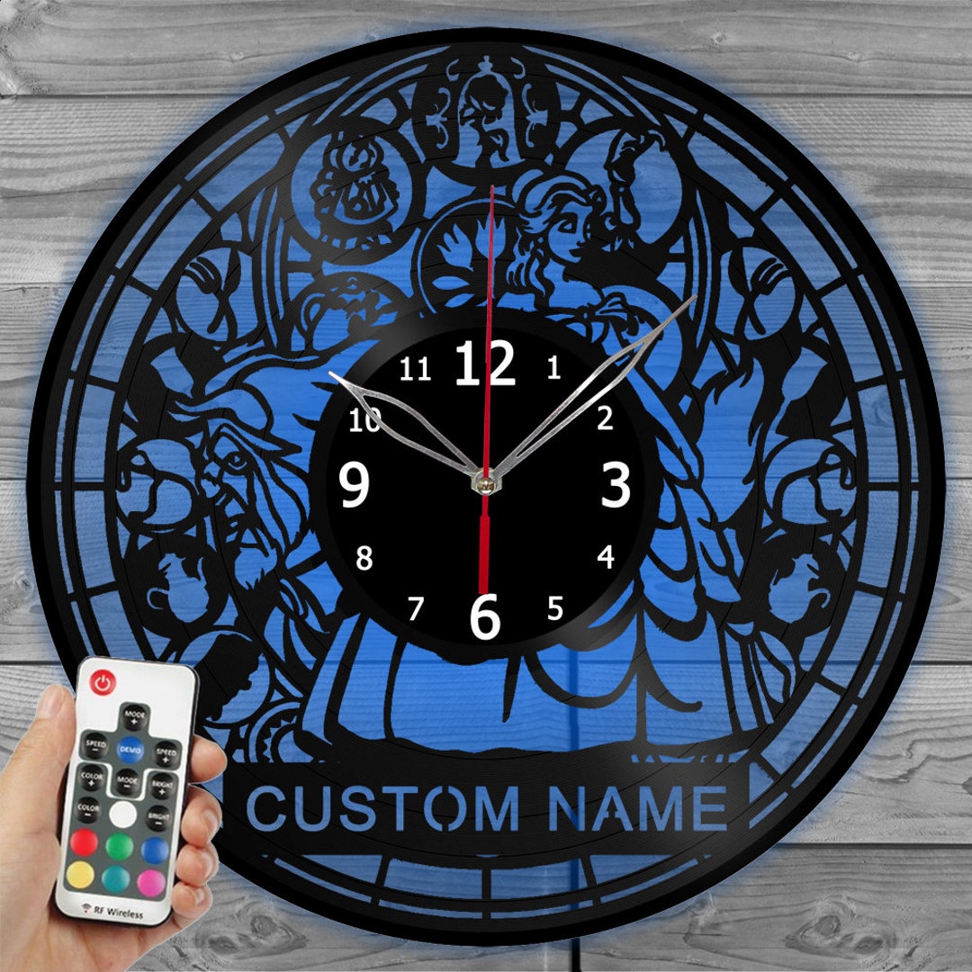 Beauty and the Beast Clock With LED Light Clock Art Wall Decor Wall ...