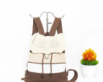 Mocca Brown Knitted Backpack stylish bag for everyday use perfect gift for girls women travel