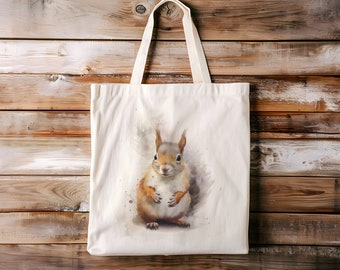 Eichhörnchen Tote Bag | Aquarell Tier Jutebeutel Einkaufstasche mit Tiermotiv Tote Bag Geschenk für Freunde und Familie