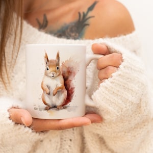 Squirrel Mug | Watercolor Animal Mug Ceramic Coffee Mug with Animal Motif Tea Mug Gift for Friends and Family Mug