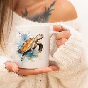 Water Turtle Mug | Watercolor Animal Mug Ceramic Coffee Mug with Animal Motif Tea Cup Gift for Friends and Family Mug