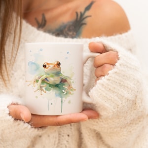 Frog Mug | Watercolor Animal Mug Ceramic Coffee Mug with Animal Motif Tea Cup Gift for Friends and Family Mug