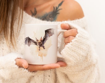 Bat Mug | Watercolor Animal Mug Ceramic Coffee Mug with Animal Motif Tea Cup Gift for Friends and Family Mug