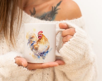 Taza de pollo | Taza de café de cerámica con diseño de animales, taza de té con diseño de animales, regalo para amigos y familiares