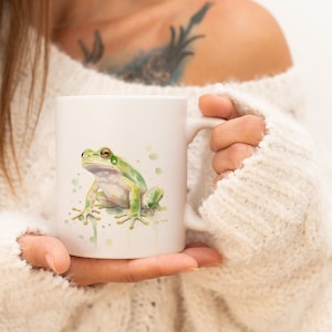 Frog Mug | Watercolor Animal Mug Ceramic Coffee Mug with Animal Motif Tea Cup Gift for Friends and Family Mug