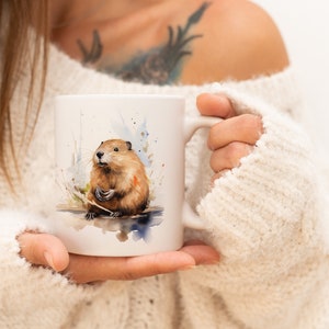 Beaver Mug | Watercolor Animal Mug Ceramic Coffee Mug with Animal Motif Tea Cup Gift for Friends and Family Mug