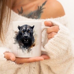 Schwarzer Panther Tasse | Aquarell Tier Tasse Keramik Kaffeebecher mit Tiermotiv Tee Tasse Geschenk für Freunde und Familie Mug