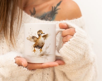Duck Mug | Watercolor Animal Mug Ceramic Coffee Mug with Animal Motif Tea Cup Gift for Friends and Family Mug