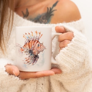 Lionfish Mug | Watercolor Animal Mug Ceramic Coffee Mug with Animal Motif Tea Cup Gift for Friends and Family Mug