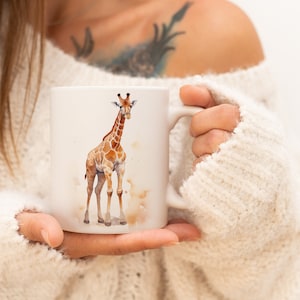 Giraffe Mug | Watercolor Animal Mug Ceramic Coffee Mug with Animal Motif Tea Cup Gift for Friends and Family Mug