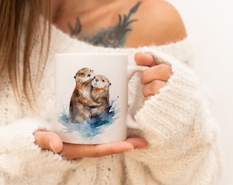 Taza de Nutria Adorable | Taza de cerámica con diseño de animal en acuarela, ideal para café o té. Un regalo perfecto para amigos y familiares.