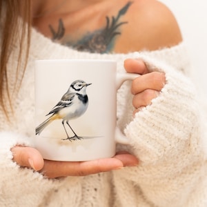 Wagtail Mug | Watercolor Animal Mug Ceramic Coffee Mug with Bird Motif Tea Cup Gift for Friends and Family Mug