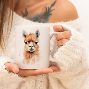 Alpaca Tasse | Aquarell Tier Tasse Keramik Kaffeebecher mit Tiermotiv Tee Tasse Geschenk für Freunde und Familie Mug