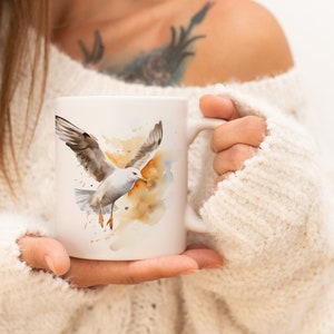 Seagull Mug | Watercolor Animal Mug Ceramic Coffee Mug with Bird Motif Tea Cup Gift for Friends and Family Mug