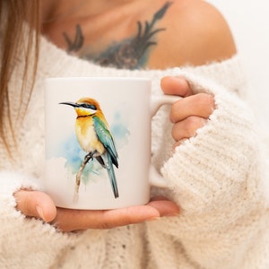 Bee-eater Mug | Watercolor Animal Mug Ceramic Coffee Mug with Bird Motif Tea Cup Gift for Friends and Family Mug