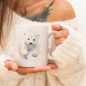 Polar Bear Mug | Watercolor Animal Mug Ceramic Coffee Mug with Animal Motif Tea Cup Gift for Friends and Family Mug