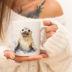 Seal Mug | Watercolor Animal Mug Ceramic Coffee Mug with Animal Motif Tea Cup Gift for Friends and Family Mug