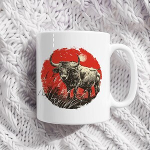 Ox Mug | Watercolor Animal Mug Ceramic Coffee Mug with Animal Motif Tea Cup Gift for Friends and Family Mug