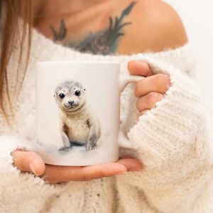 Seal Mug | Watercolor Animal Mug Ceramic Coffee Mug with Animal Motif Tea Cup Gift for Friends and Family Mug