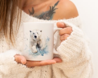 Polar Bear Mug | Watercolor Animal Mug Ceramic Coffee Mug with Animal Motif Tea Cup Gift for Friends and Family Mug