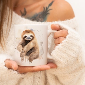 Sloth Mug | Watercolor Animal Mug Ceramic Coffee Mug with Animal Motif Tea Cup Gift for Friends and Family Mug