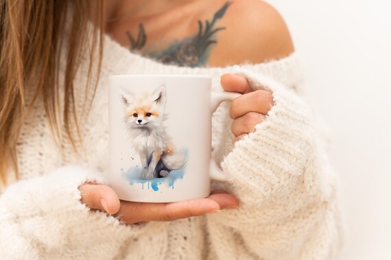 Polarfuchs Tasse | Aquarell Tier Tasse Keramik Kaffeebecher mit Tiermotiv Tee Tasse Geschenk für Freunde und Familie Mug