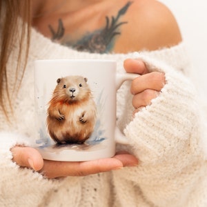 Beaver Mug | Watercolor Animal Mug Ceramic Coffee Mug with Animal Motif Tea Cup Gift for Friends and Family Mug