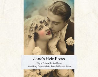 Hand-Tinted Art Deco Wedding Photos | Printable Vintage Postcards | 12 Digital Ephemera Cards