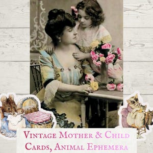 Vintage Mother Child Cards, Animal Ephemera (Digital Download)