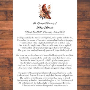 Tarjetas personalizadas para programas conmemorativos, tarjetas de oración en homenaje a la abuela, la madre y la hermana, celebración de la vida (A6)