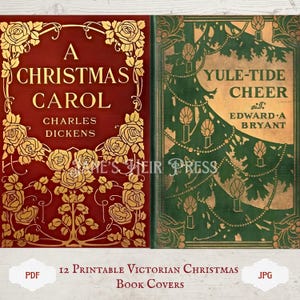 Afdrukbare Victoriaanse kerstboekomslagen, vergulde ontwerpen met reliëf, | 3 maten inbegrepen | Directe download (pdf, jpg)