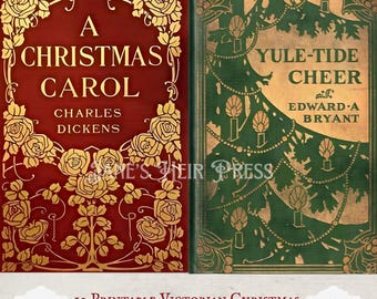 Printable Victorian Christmas Book Covers, Gilded Embossed Designs, | 3 Sizes Included | Instant Download (PDF, JPG)