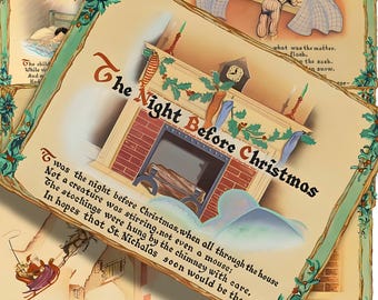 Tarjetas vintage de "La noche antes de Navidad" - Efímeras imprimibles (JPG, PDF)