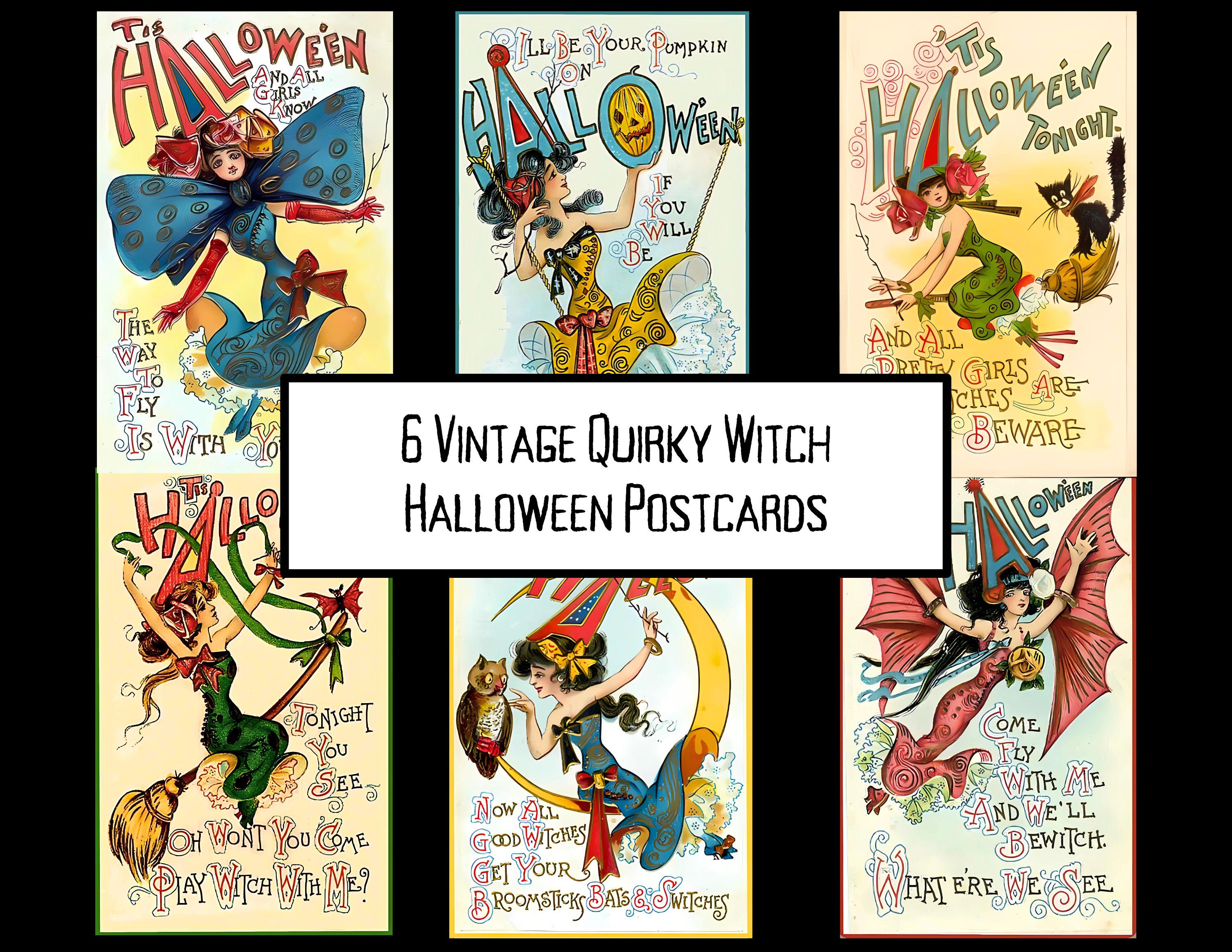 Vintage Witch Postcards, Halloween Witches (printable) - Etsy display picture 1