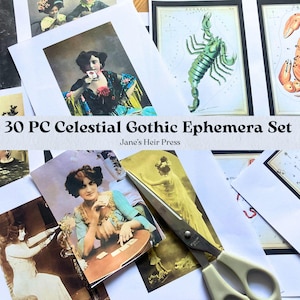 Journal indésirable et ensemble éphémère gothique céleste de scrapbooking - 30 cartes vintage, astrologie, tarot, sorcière et diseuse de bonne aventure - travaux manuels d'Halloween