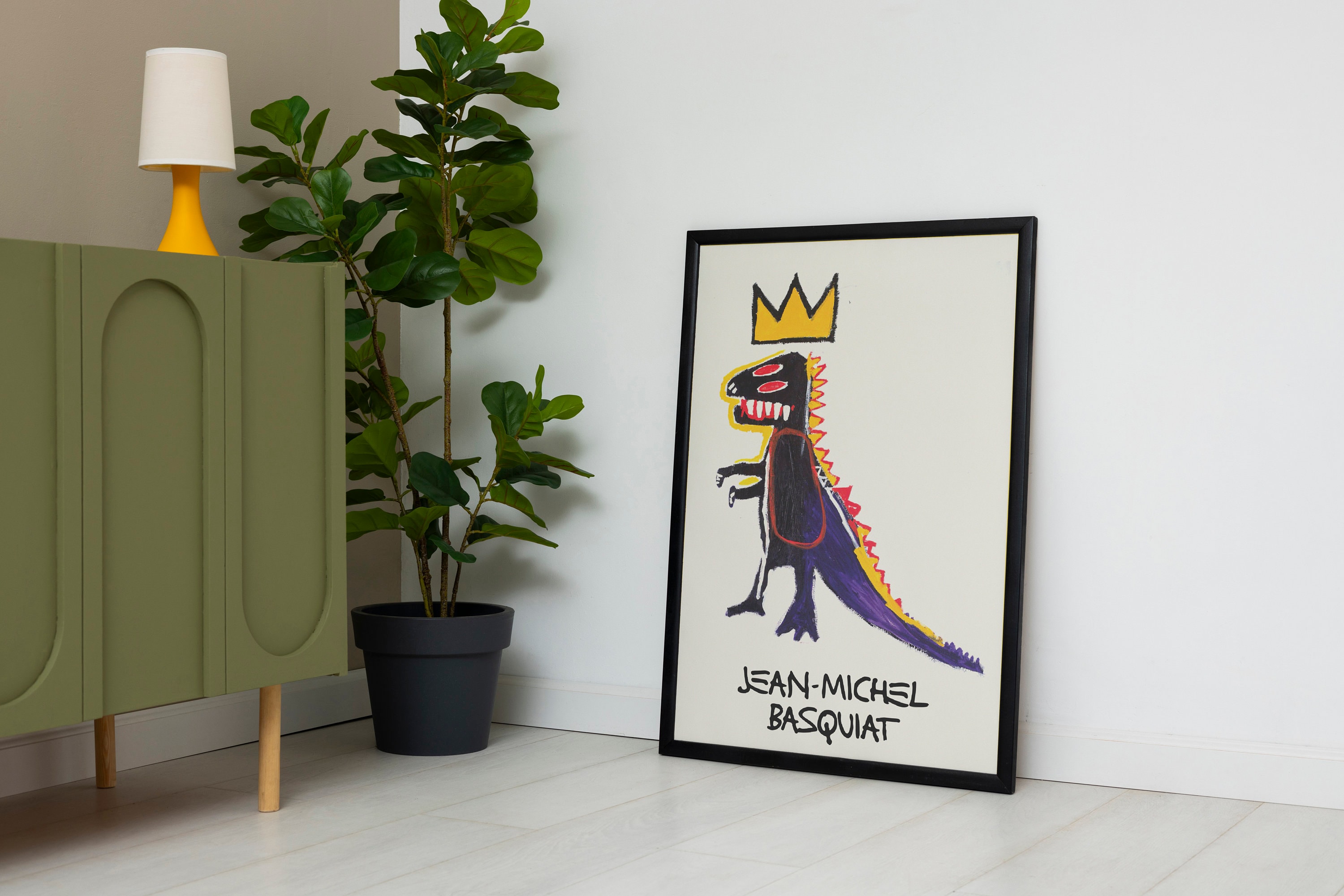 【最安値】JEAN-MICHEL BASQUIAT's Dinosaur PixonSign Framed Canvas Print Wall Art Jean-Michel Basquiat