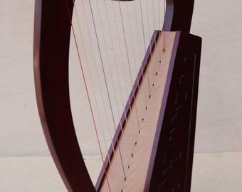 Rosewood 15 Strings Lyre Harp Levers Celtic Irish Solid Natural Finished Free Bag Strings & Tuning Key
