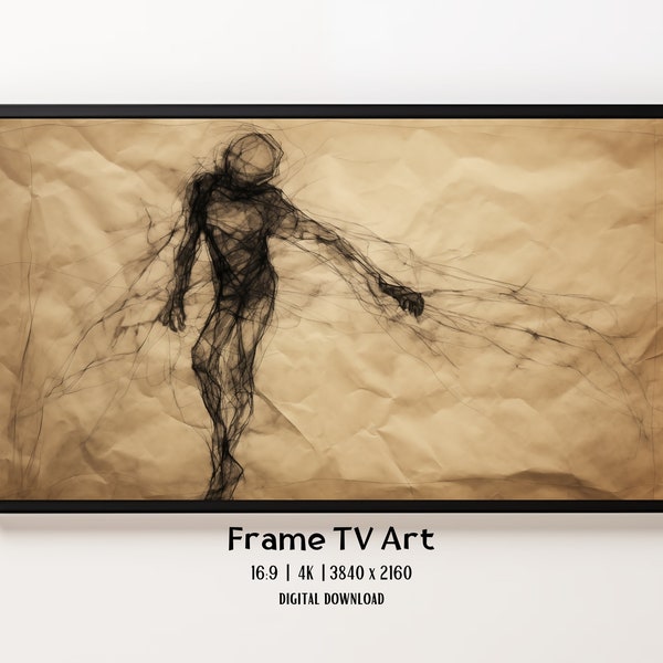 Frame TV Art: Dark Abstract Human Shape, Moody Charcoal Sketch for Samsung Tv, Shadow Demon Digital Download for Halloween