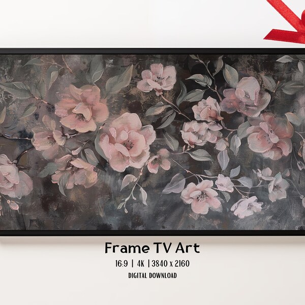 Soft Frame TV Art, Neutral Pink Flower Painting, Boho Floral Painting, Shabby Chic Art for Frame TV with Pastel Neutral Tones