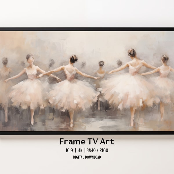 Samsung Frame TV Art, Muted Oil Painting Of Ballet, White and Gray, Minimalist Style, Instant Digital Download