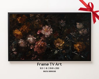 Samsung Frame TV Art, Victorian Spring Wildflower Art, Dark Flower Garden, Moody Botanical Oil Painting, Digital Download Samsung Frame TV