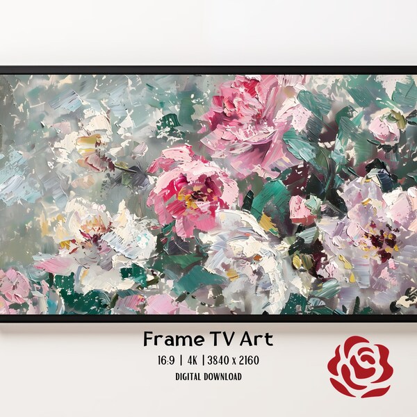 Pale Pink Summer Flowers Frame TV Art, Abstract Spring Wildflower Garden Painting, Floral French Country Digital Download Screensaver