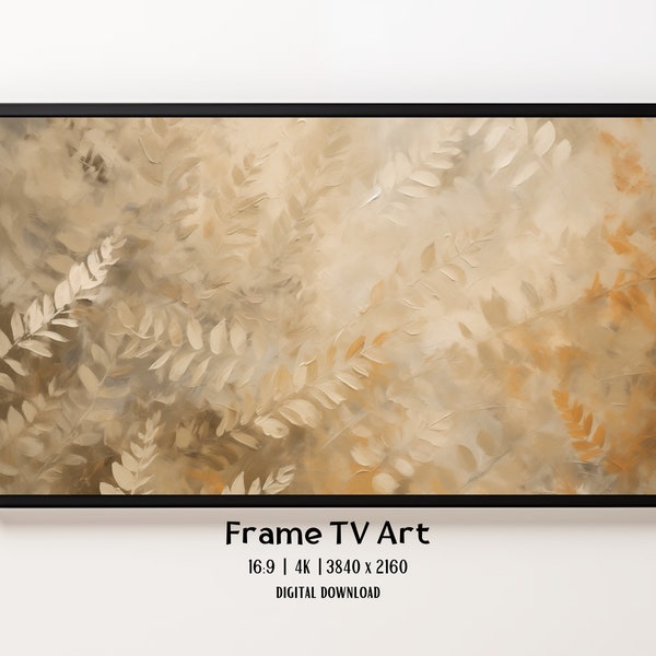 Samsung Frame TV Art Minimalist Fern Leaves Painting, Instant Digital Download Screensaver, Neutral Brown & Gray Fall Decor