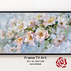 Spring Flowers Frame TV Art: Soft White Wildflower Garden, Vintage Textured Floral Frame Tv for Samsung, Muted Tone Botacnical Screensaver