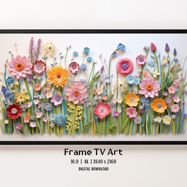 Abstract Spring Samsung Frame TV Art, Wildflower Floral Embroidery Textured Art for TV, Jewel Toned Floral Painting, Digital Download