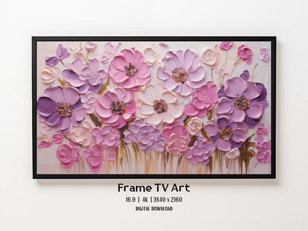 Abstract Pink Floral Frame TV Art, Colorful Spring Wildflower & Summer ...