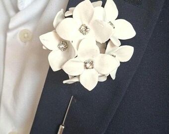 Hydrangea Boutonniere, Wedding Lapel Pin, Tuxedo Flower Pin, Personalized Gift
