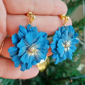 Blue Earrings, Flower Earrings, Eardrops, Floral Polymer clay Earrings, Polymer Clay Flower, Dangling Earrings, Gift Idea For Women